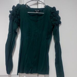 Forever 21 Green Long Sleeve Top with Ruffled Shoulders